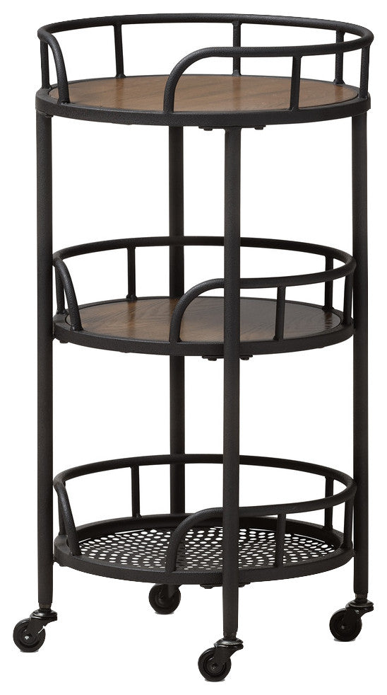 Bristol Rustic Industrial Style Metal and Wood Mobile Serving Cart
