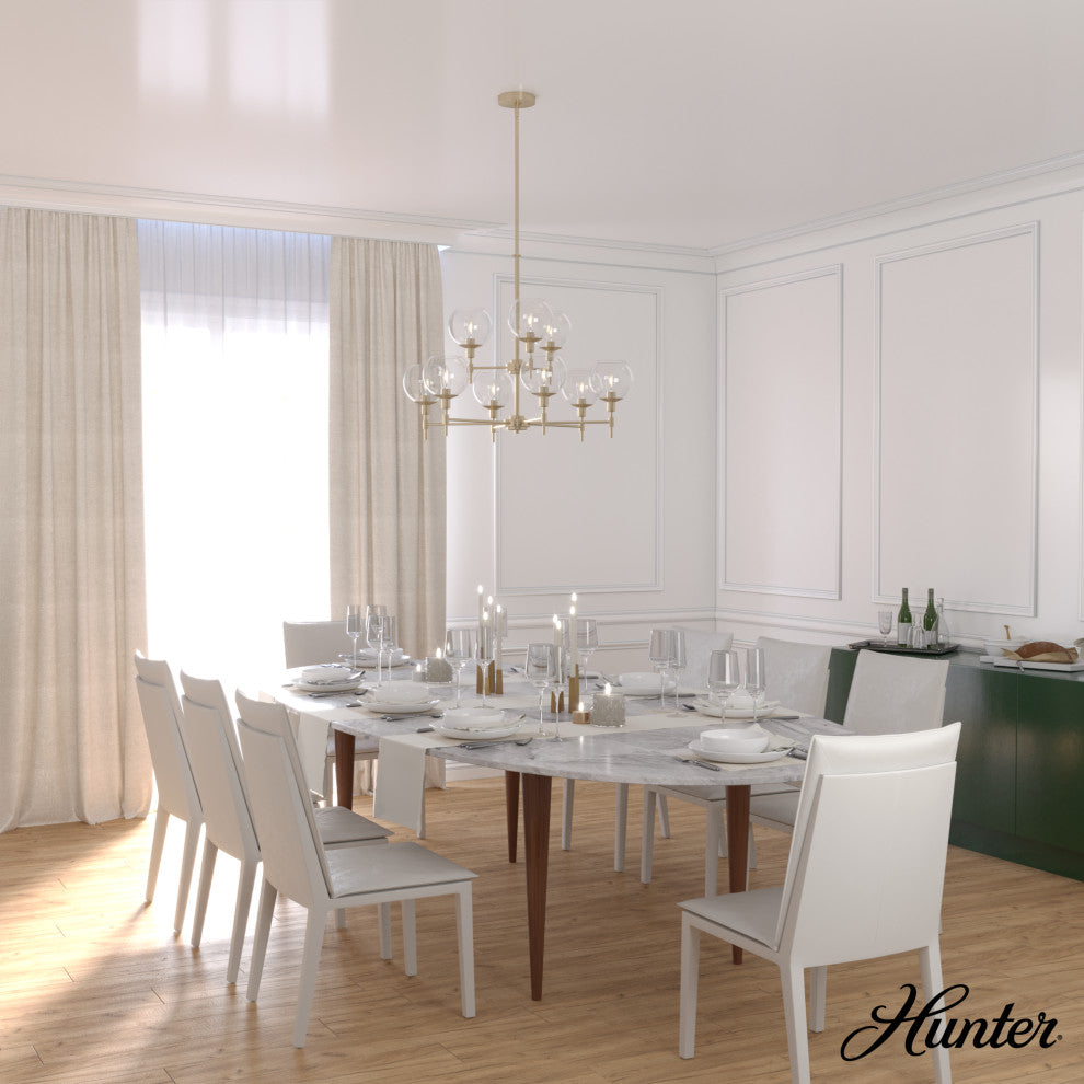 Xidane Alturas Gold, Clear Glass 9-Light 2 Tier Chandelier