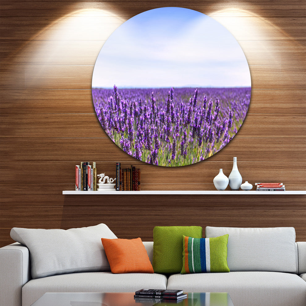 Close View Of Lavender Flower Field, Landscape Round Wall Art, 11"