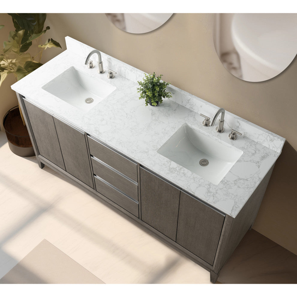 Vanity Art Bathroom Vanity With Sink, Driftwood Gray, 72" Double