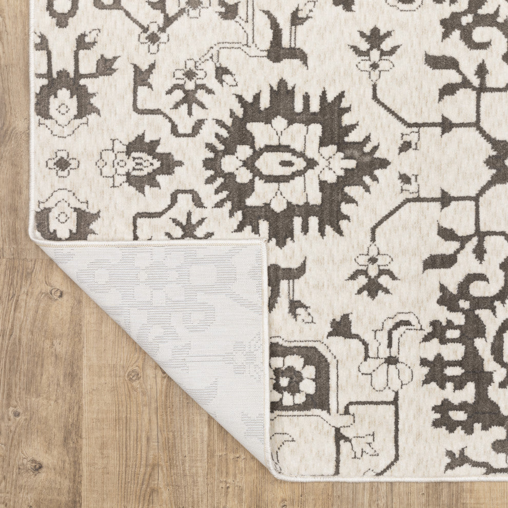 Iris Two-Tone Oriental Ivory/ Grey Area Rug 9'10" x 12'10"