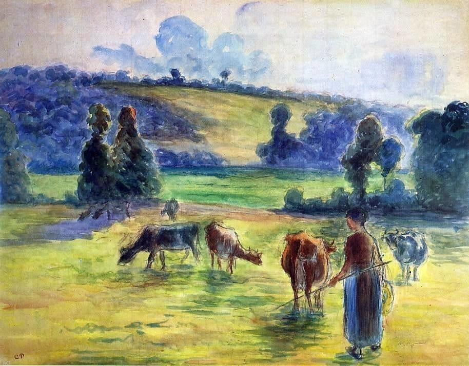 Camille Pissarro Study for 'Cowherd at Eragny' Wall Decal Print