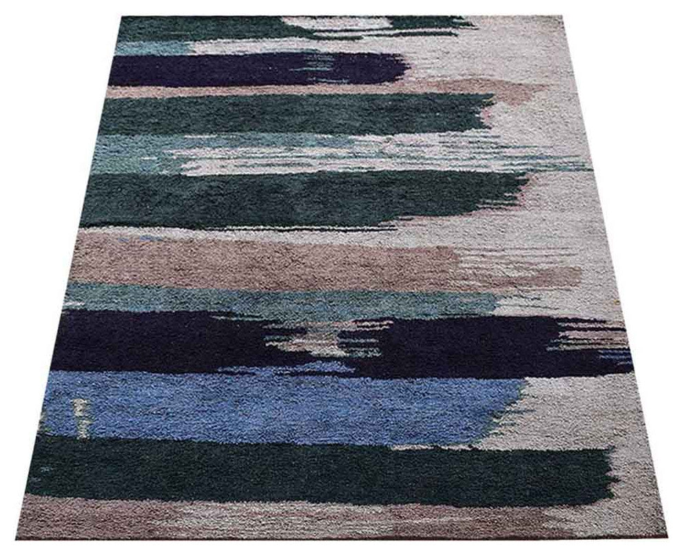 Hand Knotted Silk Area Rug Abstract Multicolor