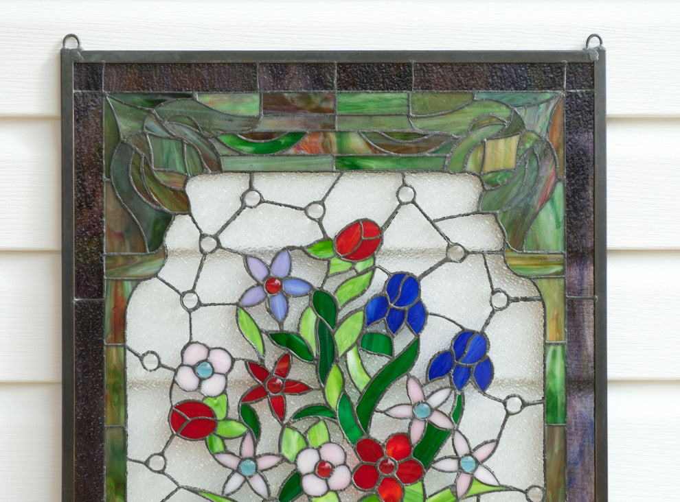 20.25" x 34.25" Large Handcrafted glass window panel QA872