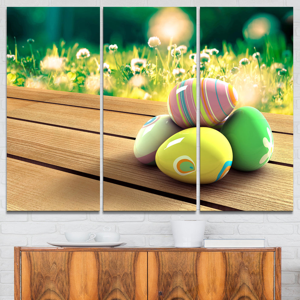 "Yellow Green Easter Eggs" Photo Canvas Art Print, 3 Panels, 36"x28"