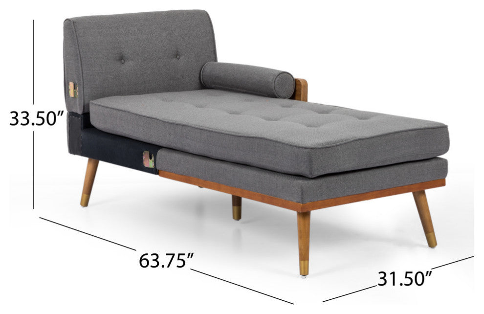 Haddie Fabric Chaise Sectional, Gray and Dark Walnut
