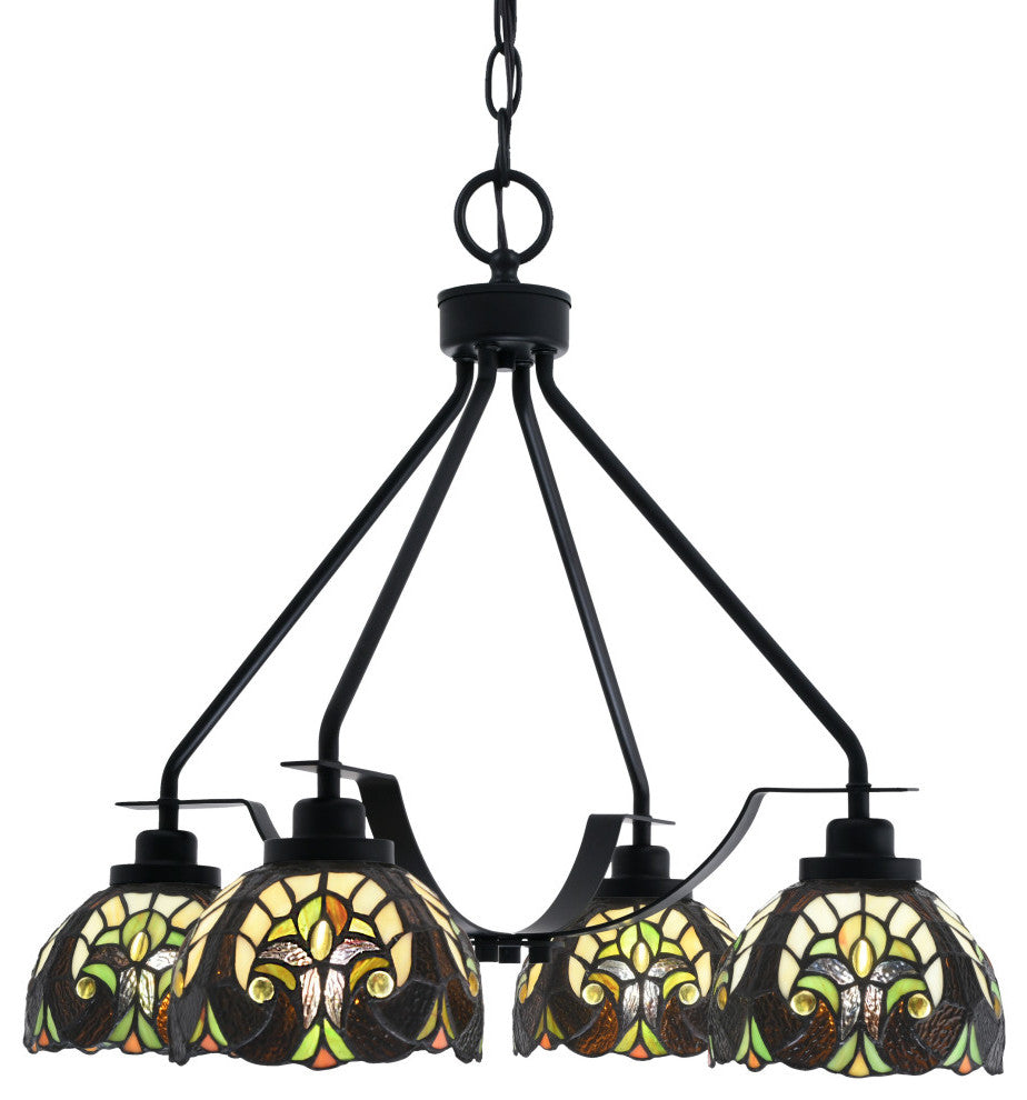 Odyssey 4 Light, Chandelier In Matte Black Finish, 7" Ivory Cypress Art Glass
