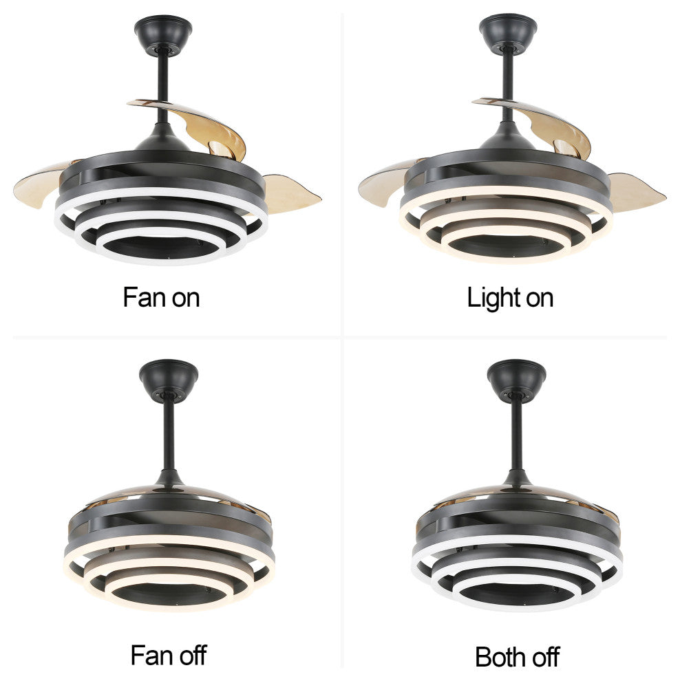 Oaks Aura 42" DIY Shape Retractable Ceiling Fan with Lights and Remote Control, Black