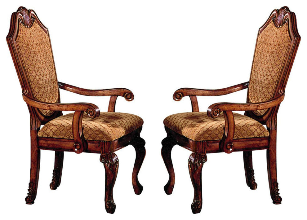 Set of 2 Fabric Upholstered Dining Armchair, Cherry Finish