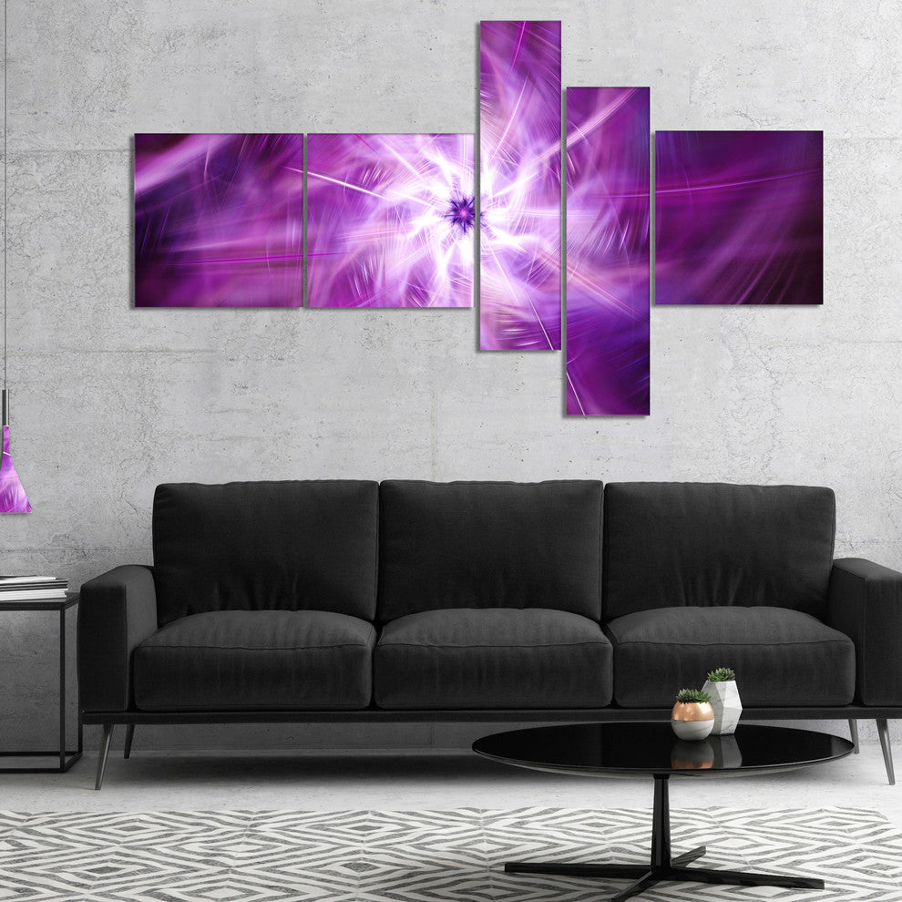 Rotating Bright Purple Fireworks, Floral Canvas Art Print, 60"x32", 5 panels