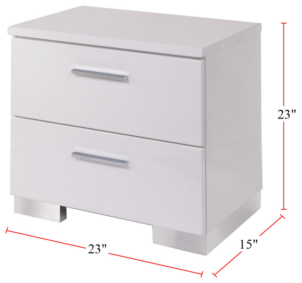 2-Drawer White Nightstand With Chrome Legs