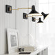 Hygge Swing Arm 1-Light Modern Midcentury Iron USB Charging Port LED Sconce, Bla