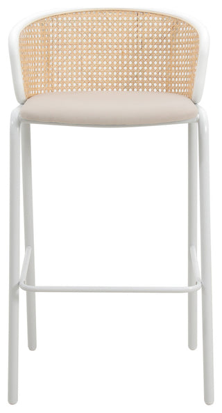 LeisureMod Ervilla Bar Stool With White Coated Steel Frame Set of 2, Beige