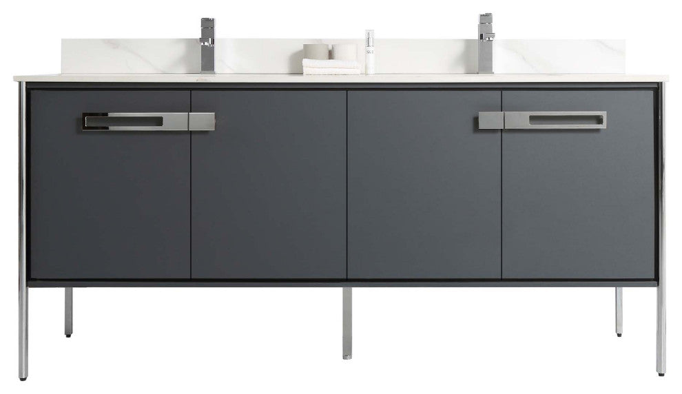 Oakville Bath Vanity, Ceramic Sink, Onix Grey, 72 Inch, Chrome Hardware