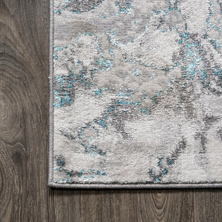 Swirl Marbled Abstract Area Rug, Gray/Turquoise, 5 X 8