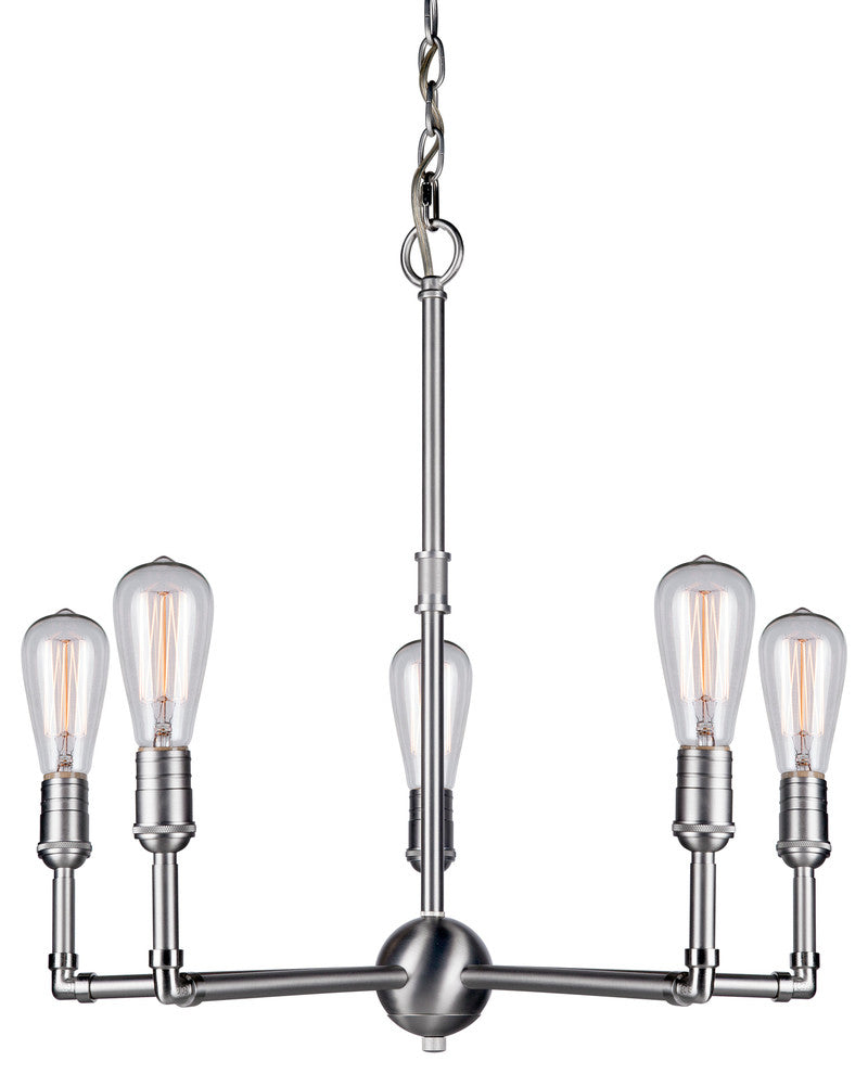 5 Light Chandelier, Brushed Nickel