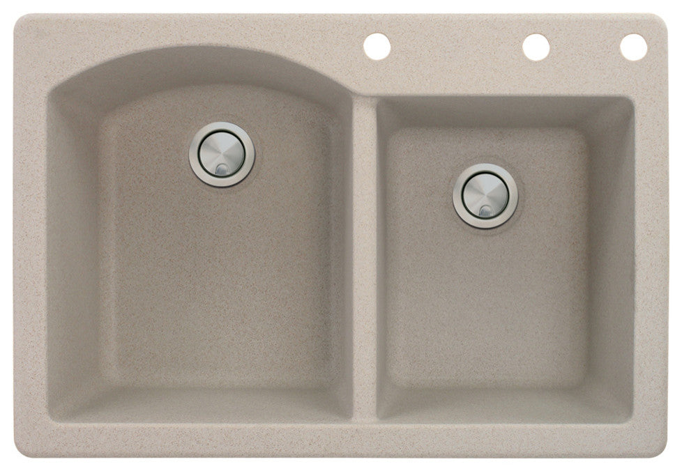 Aversa 33" silQ Granite Double Bowl Kitchen Sink with 3 Holes in Cafe Latte