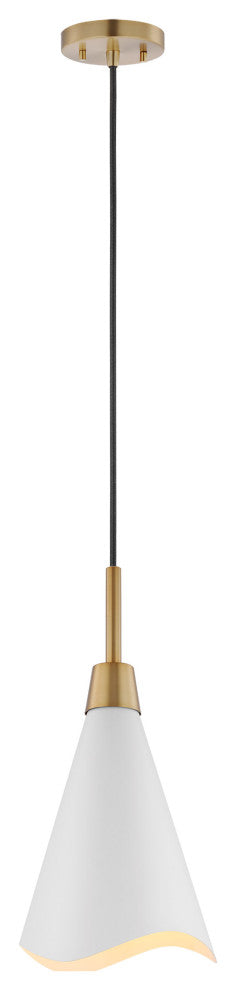 Tango 1-Light Small Pendant, Matte White With Burnished Brass