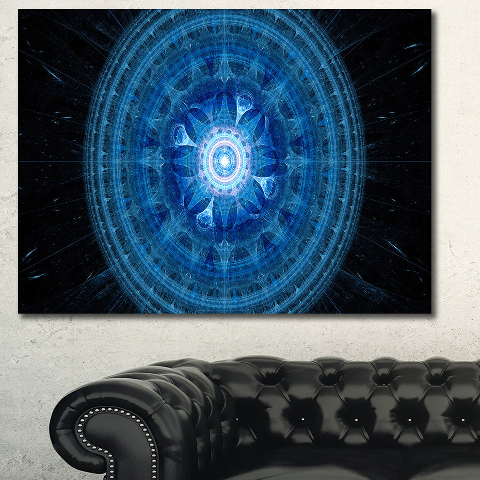 Bright Blue Fractal Sphere, Oversized Abstract Canvas Art Print, 60x40