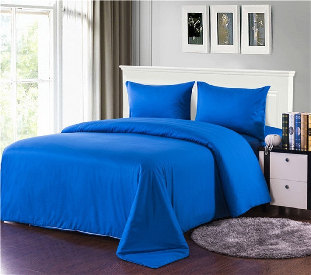 3-Piece 100% Cotton Solid Blue Duvet Cover Set, Single/Twin
