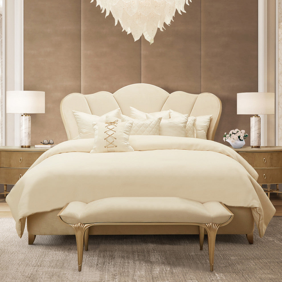 Villa Cherie Queen Channel Tufted Velvet Bed - Caramel