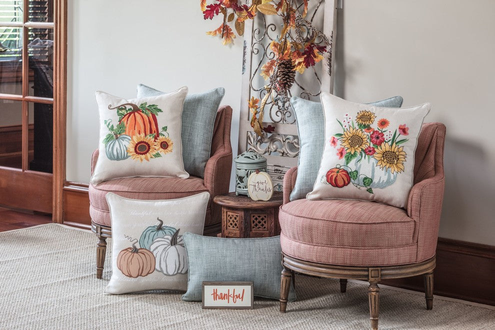 Harvest Bouquet Embroidered Decorative Pillow Multicolored