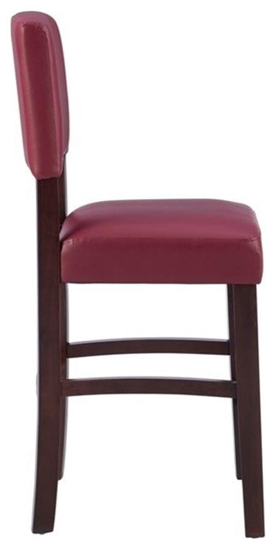 Pemberly Row 24" Faux Leather & Wood Counter Stool in Dark Red/Espresso