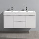 Valencia Wall Hung Double Sink Bathroom Vanity, Glossy White, 48"