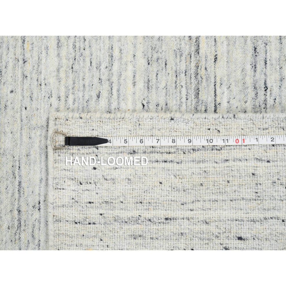 Ivory Plain Modern Striped Design Organic Wool Hand Loomed Runner Rug, 2'6"x12'