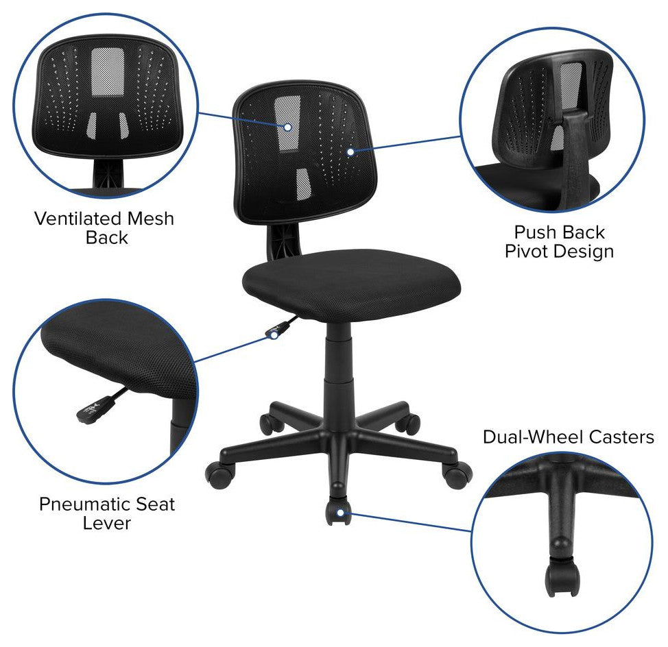 Flash Fundamentals Mid-Back Black Mesh Swivel Task Office Chair with Pivot...