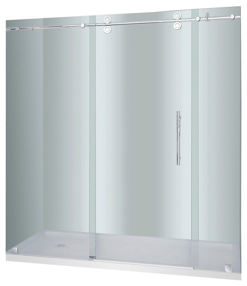Langham 72"x35"x77.5" Completely Frameless Sliding Shower Door, Chrome Left Base
