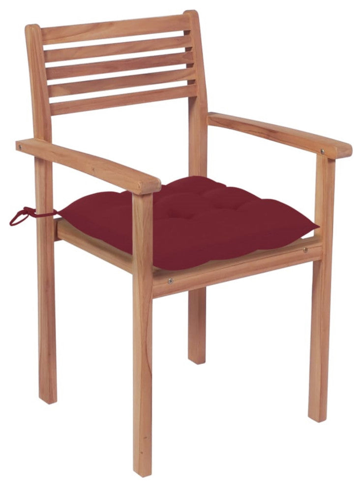 Vidaxl Garden Chairs, Set of 4, With Wine Red Cushions Solid Teak Wood