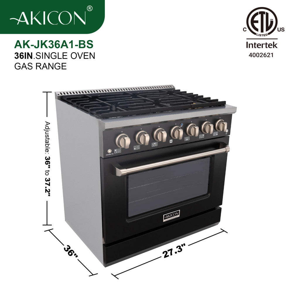 36" Slide-in Freestanding Gas Range & 5.2 Cu. Ft. Oven, 6 Burners. Matte Black, Matte Black & Stainless Steel