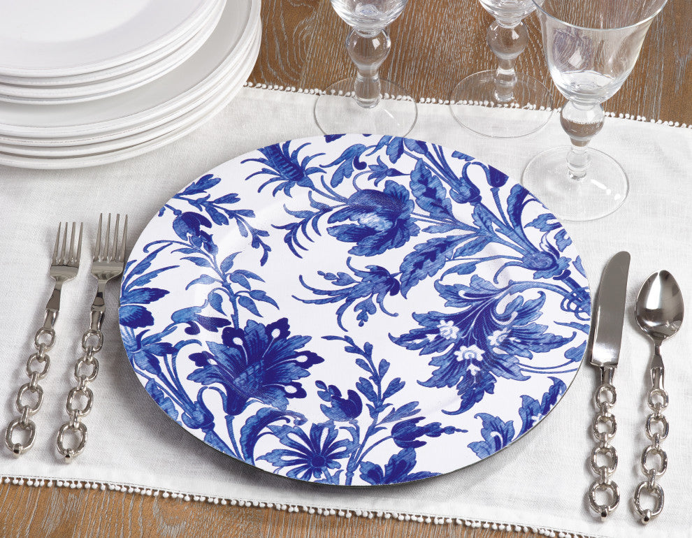 French Style Floral Print Decorative Charger Plate Set of 4