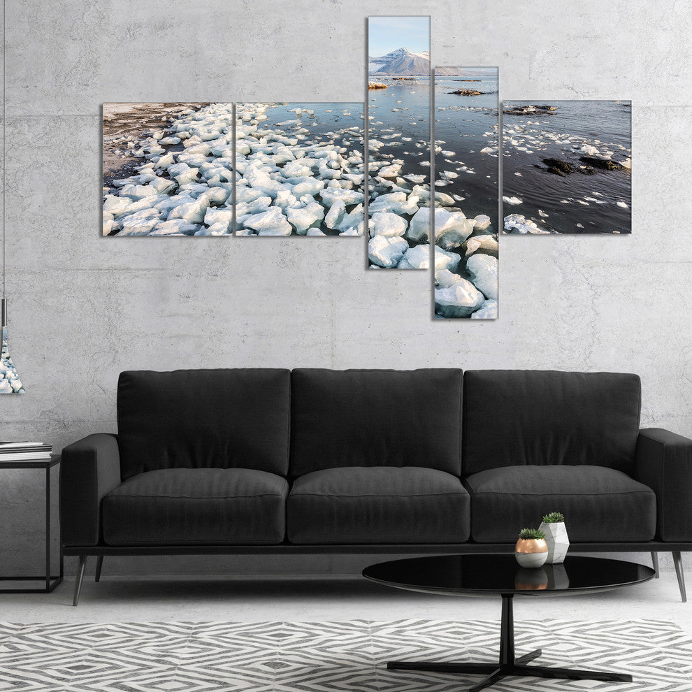 Sunny Morning in Arctic Spitsbergen, Landscape Canvas Art, 60"x32", 5 panels