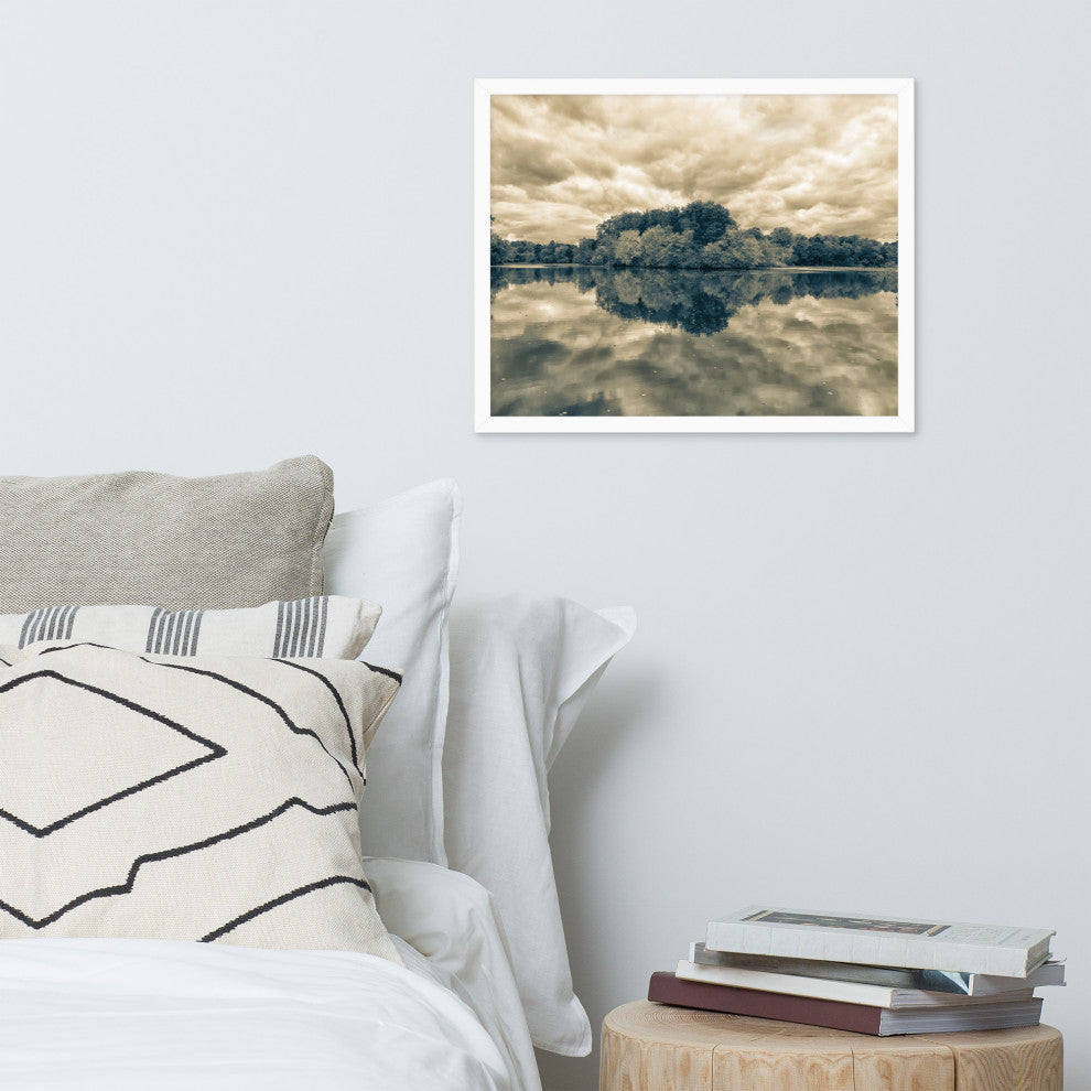 Autumn Reflections Rural Landscape Sepia Framed Photo Paper Wall Art Prints, White, 16" X 20"