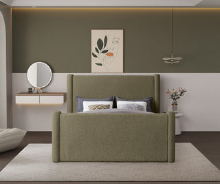 Elias Upholstered Bed, Green, Queen, Boucle Fabric