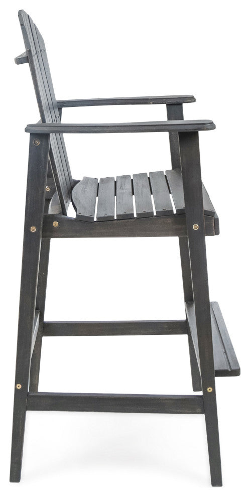 GDF Studio Malibu Outdoor Finish Acacia Wood Adirondack Barstools, Dark Gray, Set of 4