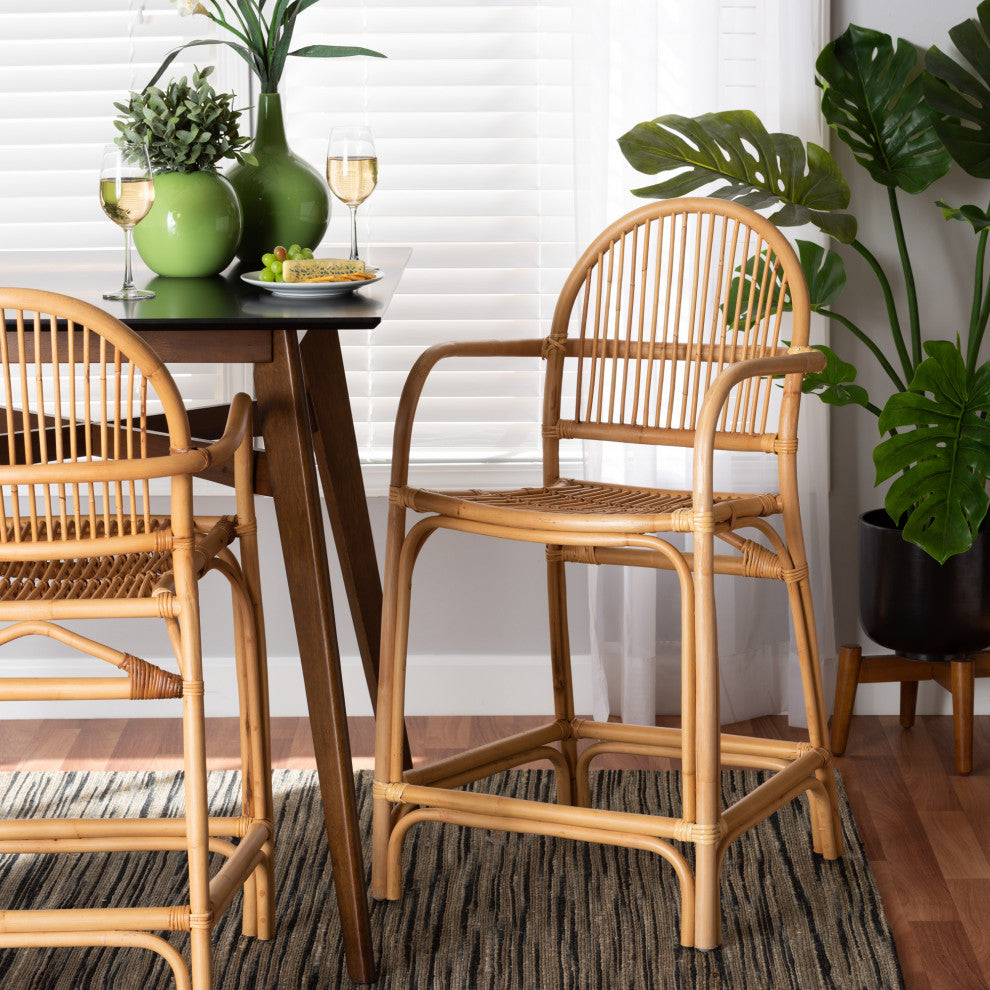 Lissa Natural Brown Rattan Counter Stool