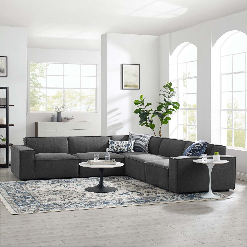 Sectional Sofa Set, Fabric, Dark Gray, Modern, Living Lounge Hospitality