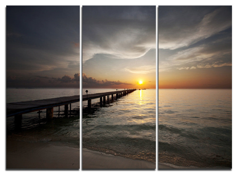 "Long Boardwalk into the Sunset Sea" Metal Wall Art, 3 Panels, 36"x28"