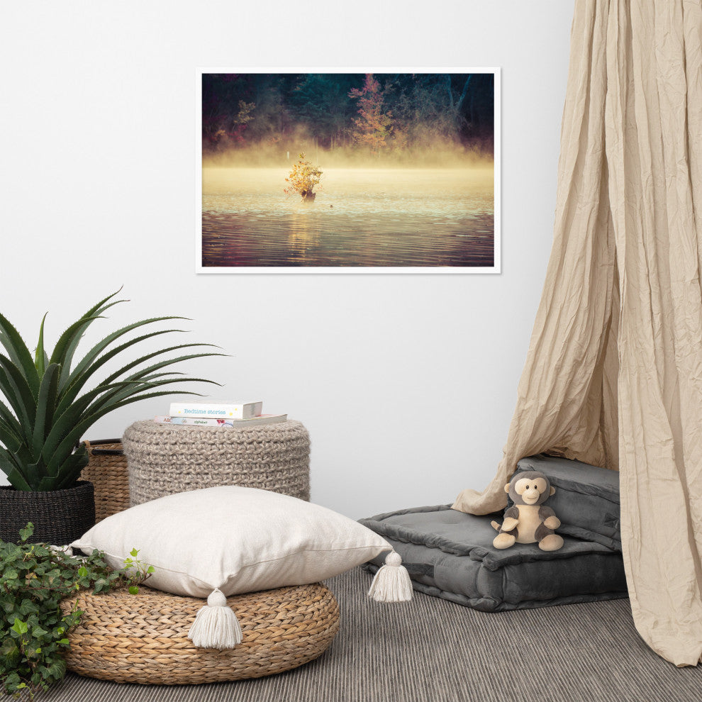 Golden Mist on Waples Pond Framed Photo Paper Wall Art Prints, White, 24" X 36"