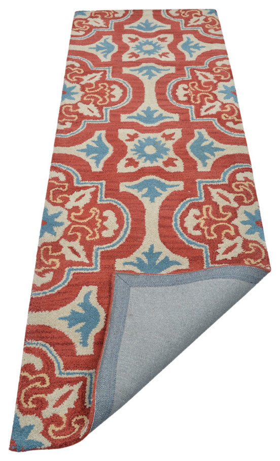 HAND TUFTED WOOL ECO-FRIENDLY AREA RUGS - Runner,Red Beige,Floral