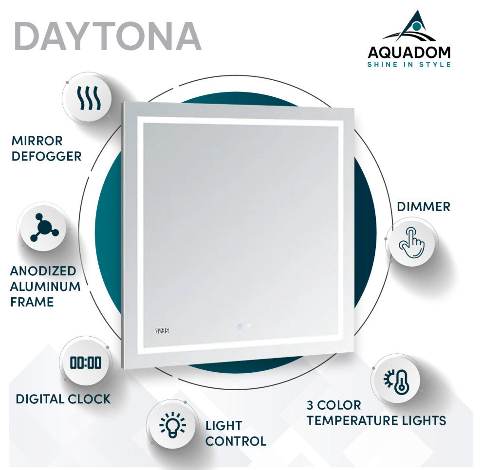AQUADOM Daytona LED Wall-Mount Mirror Defogger Digital Clock 84"x36"x1"