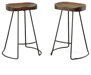 Stationary Solid Mango Wood Seat Tractor Stool, Chestnut/Black