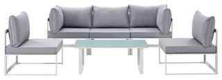 White Gray Fortuna 6 Piece Outdoor Patio Sectional Sofa Set