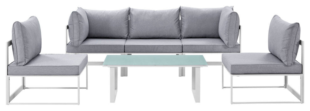 White Gray Fortuna 6 Piece Outdoor Patio Sectional Sofa Set