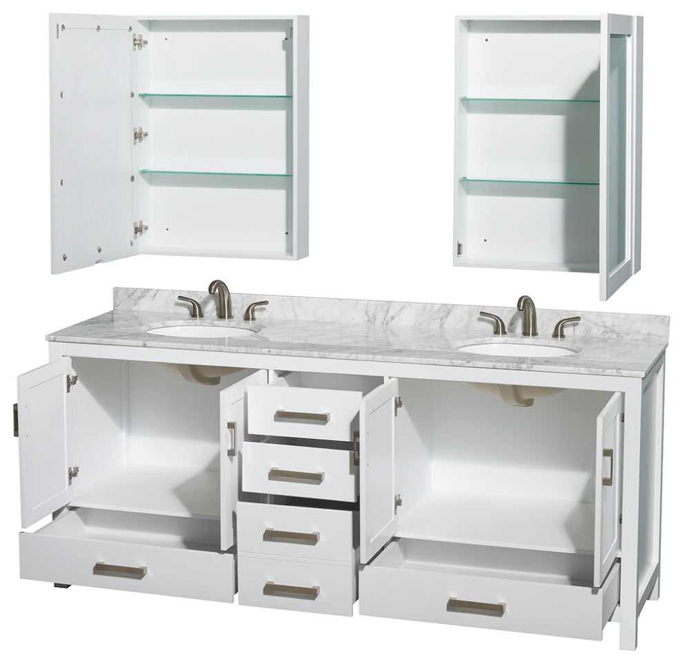 Wyndham WCS141480DWHCMUNOMED 80 Inch Double Bathroom Vanity in White