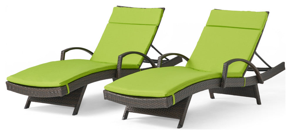 GDF Studio Olivia Outdoor Chaise Lounge Chair  With Off-White Cushion, Set of 2,