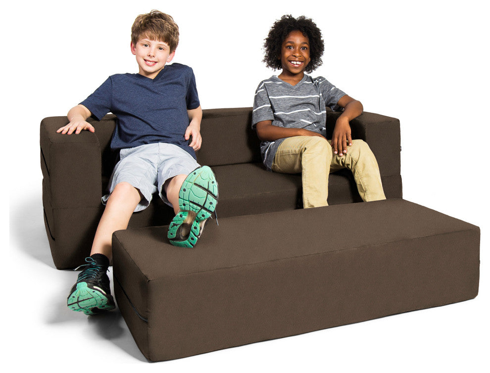 Zipline Big Kids Modular Sofa and Ottoman, Chocolate